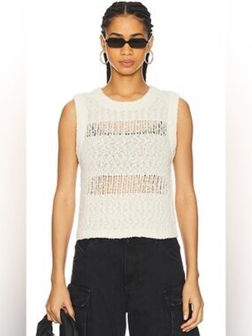 LNA Trendy Angelina Natural Color Open-Weave Knit Sleeveless Tank Top. Sz S NWT